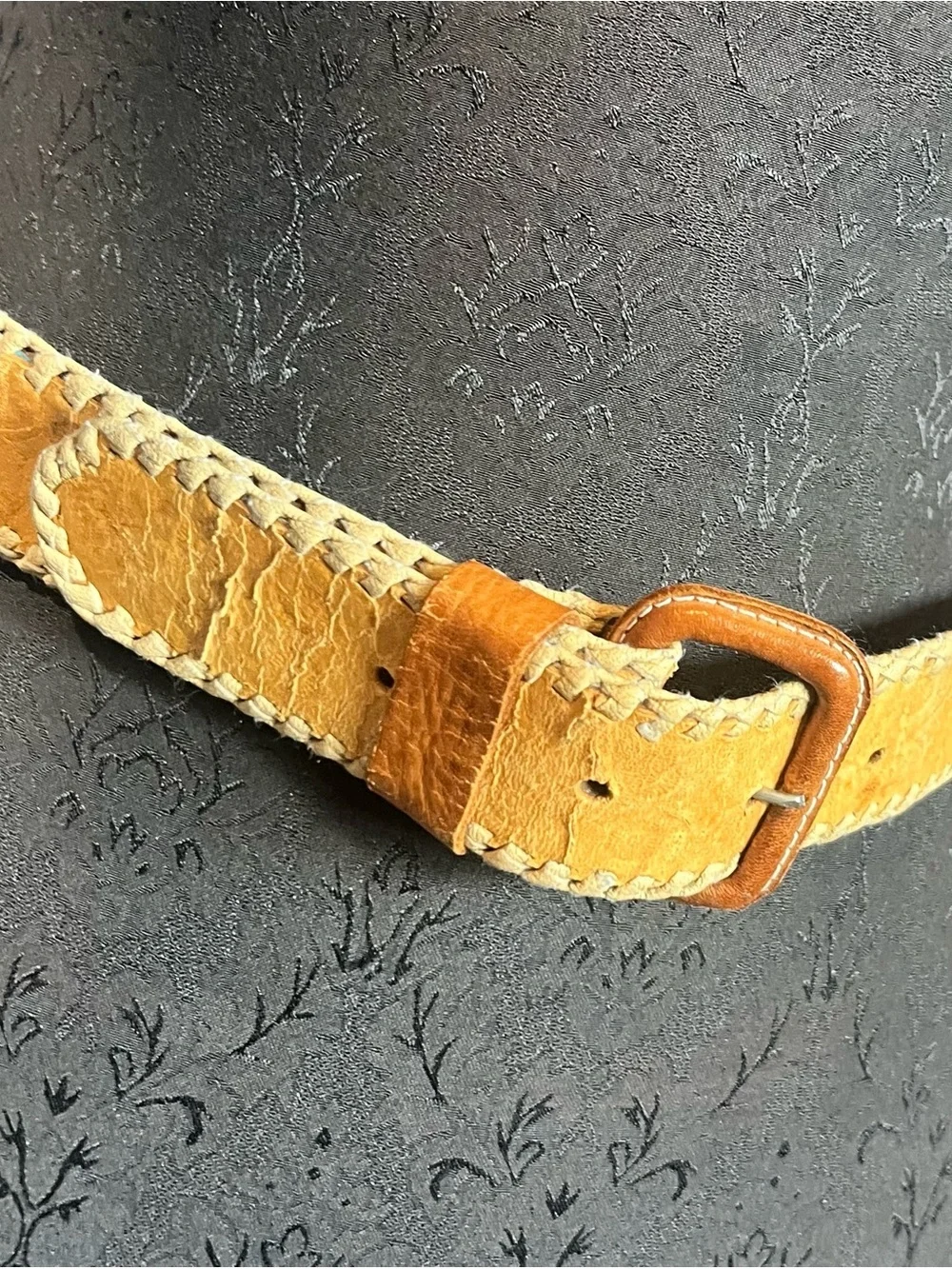 Vtg Hand Woven Belt Leather Traditional Art Guatemalan Multi Color Textile